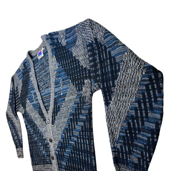 Vintage Sweater Graphix Blue Gray Geometric Cardigan Retro Mens XL Grandpacore - Picture 11 of 16